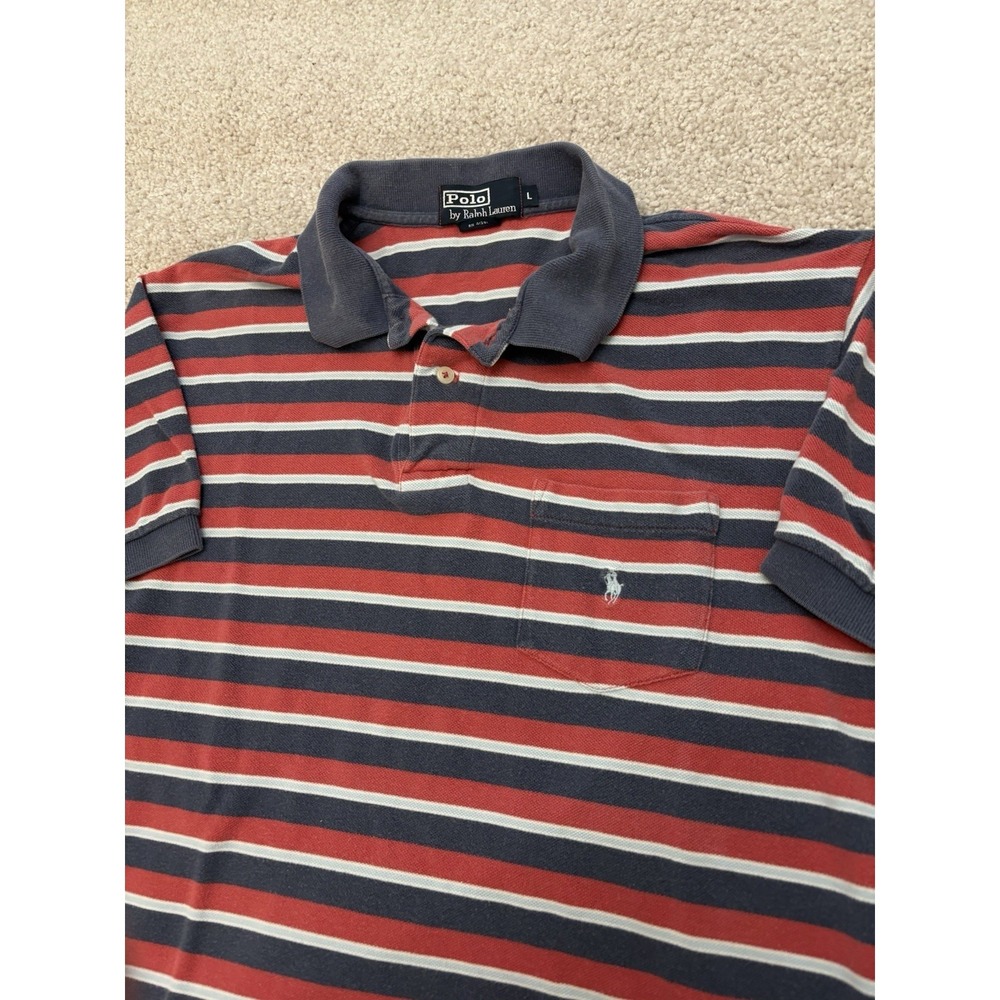 VTG Men's Polo Ralph Lauren Striped Collared Short Pocket Polo Shirt L